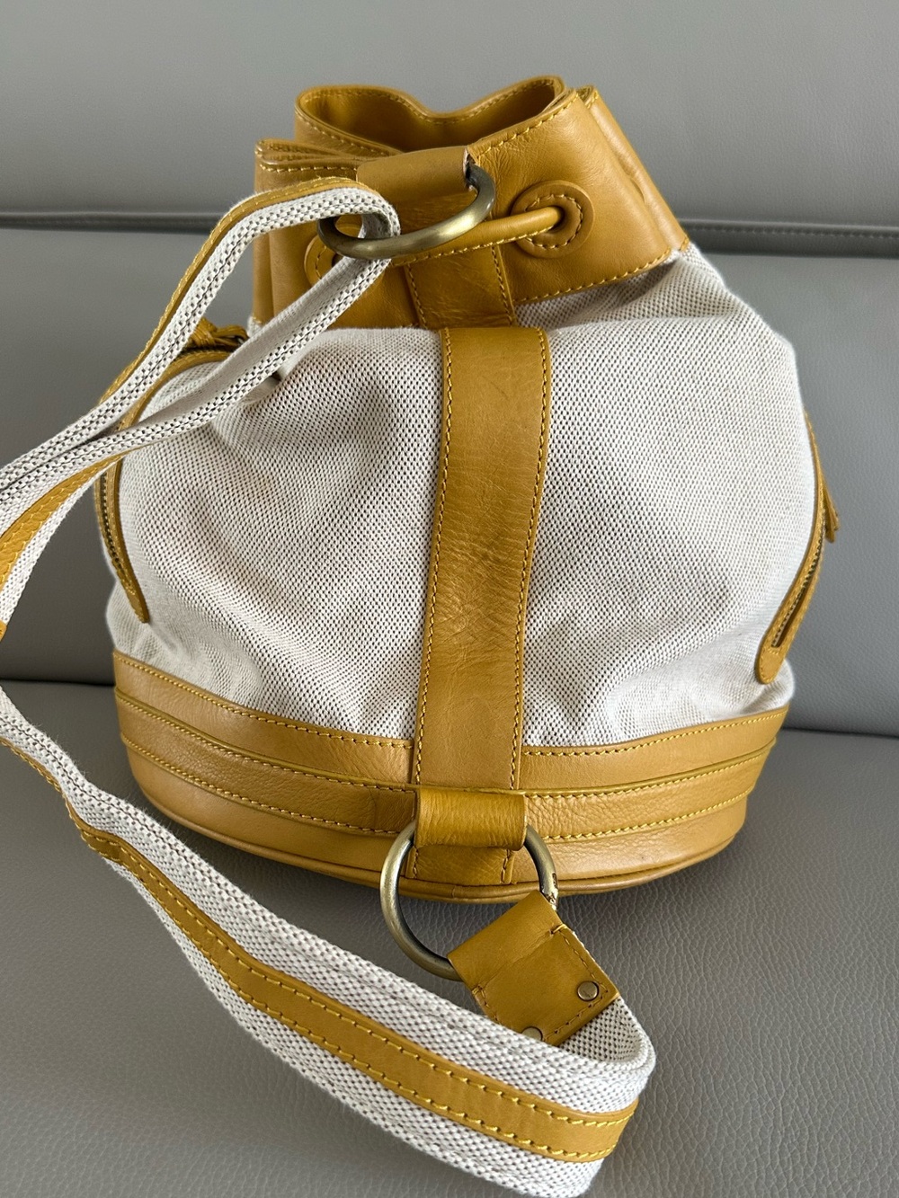 Via Spiga Canvas and Leather Sling Bucket Bag - Picture 2 of 16